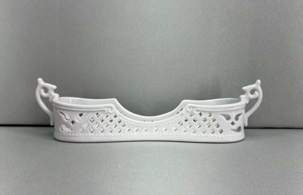 Porcelain Treasures White Porcelain Cutlery Holder Pierced Lattice Flatware Cadd